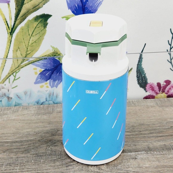 Gloria Vacuum Bottle Carafe Thermas Blue White RFS-10 Made in Japan Vintage MCM - Picture 4 of 10